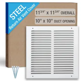 Hoovate A-1010-w 10 X Inch Duct Opening Return Air Vent Cover Louvered Steel Hvac Grille