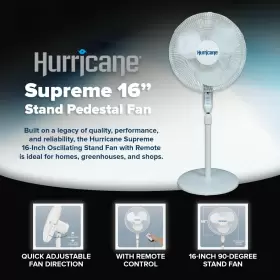 90489913 Hurricane Supreme 16 Inch 90 Degree Oscillating Indoor 3 Speed Pedestal Floor Stand Fanhj #2