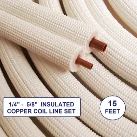 12wtw Hvac Premium 15ft Mini Split Line Set 1/4 Inch And 5/8 O.d. Insulated Copper Pipes Tubing - New