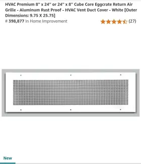 Crg822 Hvac Premium 8 Inch X 24 Cube Core Eggcrate White Return Air Grille New