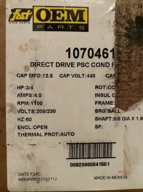 1070461 International Comfort Products Motor 3/4hp 208/230v