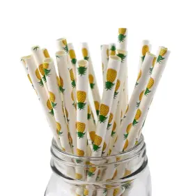 Ipalmay 602456214415 Pineapple Patterned Drinking Paper Straws Disposable Biodegradable 7.75 Inches P