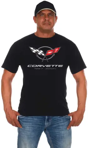 Cor803c509 Jh Design Group Mens Chevy Corvette T-shirt C5 Series Logo Black Crew Neck Shirt 2x