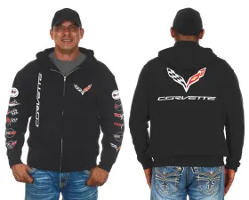 Cor9p3bsc6 Jh Design Group Mens Chevy Corvette C7 Black Zip Up Hoodie Sweatshirt Sm To