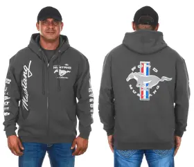Clg2-charcaol Jh Design Group Mus9s3clg2 Mens Ford Mustang Collage Zip Up Hoodie Charcoal Gray Small
