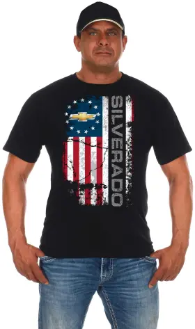 Sil803usa9 Jh Design Group Mens Chevy Silverado Distressed U.s.a. Old Glory Flag T-shirt X-large Black