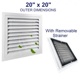 Jonriox 2020-white 20 Inch X White Square Aluminum Alloy Gable Louver Vent With Removable Strainer