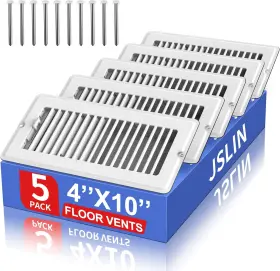 Jslin 445004491455 4x10 Floor Regsiter - 5 Pack Vent Covers For Home Wall Ceiling White Wit