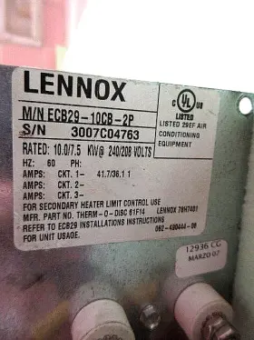 Ecb29-10cb-2p Lennox 78h7401 Furnace Heater Element Coil Part # Model #3