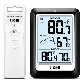 Lc802 Lichi Indoor Outdoor Thermometer Wireless Weather Station Internal External Thermo