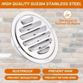 Pta231008tt000715eu Patikil 304 Stainless Steel Air Vents 4 Inch 4pcs Round Louver Grille Vent #3