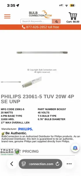 23061-5 Philips Genuine Tuv 20w 4p Se Unp Bulbs Two