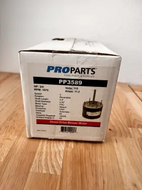 Pp3589 Pro Parts Proparts Direct Drive Blower Motor 3/4 Hp 115 V 1075 Rpm Hvac