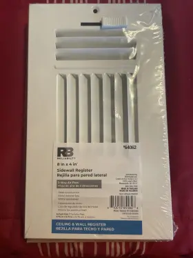 0064062 Reliabilt 8 Inch X 4 Sidewall Register 3-way Airflow White #64062