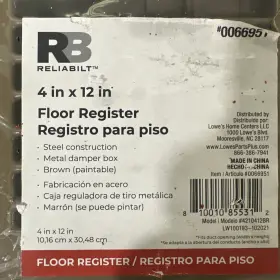 0066951 Reliabilt 0066959 4 Inch X 12 Metal Floor Registers X12 - Brown/paintable #0066951 New #2