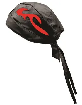 Jd-ss2k-rdlq Riparo Unisex Leather Motorcycle Head Wrap And Skull Cap Black/red
