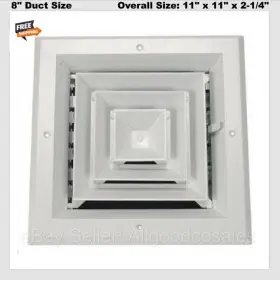 4mjj6 Select 4-way Square Ceiling Diffuser Grille White Aluminum 8 Inch Duct Size Cover