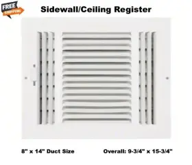 4mjg9 Select Air Grill Register 8 Inch X 14 Duct Size 3-way Wall Ceiling White Ac Heat