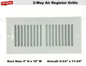 4jrn9 Select Air Register Ac Heat Grille 4 Inch X 10 Duct Size 2-way Wall Ceiling Vent White
