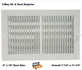 4jrn6 Select Air Register Grille 6 Inch X 10 Duct 2-way Wall Ceiling Conditioning Vent White Ac Heat