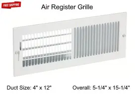 4jrn7 Select Air Register Grille 4 Inch X 12 Duct Wall Ceiling White 2-way Vent Ac / Heat