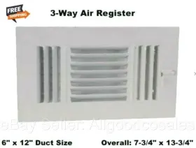 4jrr1 Select Air Register Grille 6 Inch X 12 Duct Size Wall Ceiling White Ac 3-way