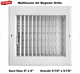 4mjj8 Select Air Register Grille 8 Inch X Duct Size 1-way Multilouver Wall Ceiling Vent White