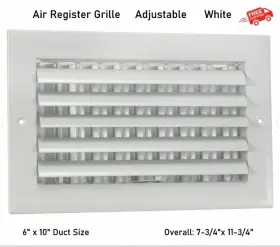 4mjk6 Select Air Register Grille Ac Heat Adjustable White 6 Inch X 10 Duct Size Ceiling Wall