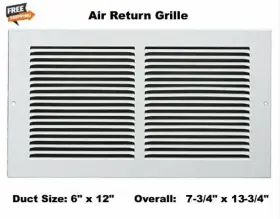 4jrr7 Select Air Return Grille Vent Cover 6 X 12 Inch Duct Size White Steel Ceiling Wall Ac Heat