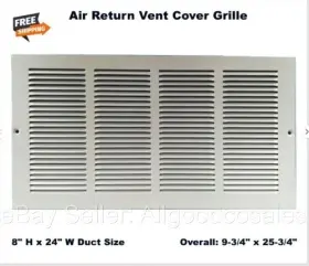 4mjr7vc Select Air Return Grille Vent Cover 8 Inch X 24 Duct Size Steel Wall Ceiling White Ac Heat