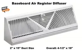 4jrt4 Select Baseboard Air Register Diffuser White 2 Inch X 15 1-piece Multipattern With Damper
