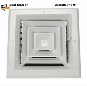 4mjj5 Select Ceiling Grille Ac Heat Square Diffuser White Aluminum 6 Inch Duct Size Cover Vent