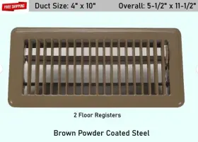4jrr4 Select Floor Air Register Grille 2 - Brown Grilles 4 Inch X 10 Duct Size Steel Welded Construction