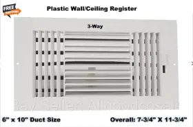 4jru3 Select Plastic Air Register Grille 3-way 6 Inch X 10 Duct Size White Wall Ceiling Vent Ac Heat
