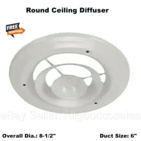 4jrk8 Select Round Ceiling Diffuser White Steel 6 Inch Duct Size Cover Cool Air Vent Ac Heat