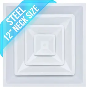 4csd-12 Sellizo 2x2 Steel Air Supply Diffuser With 12 Inch Neck For Drop Ceiling White 23-3/4 X23-3/4