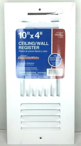 321342 Smooth Glide Ceiling / Wall Register 10 Inch X 4 White By Smoothglide