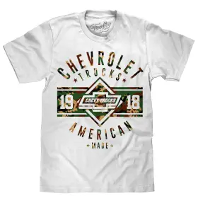 33253-lg Tee Luv Mens Chevrolet Trucks 1918 Shirt - Chevy Camo Graphic White L