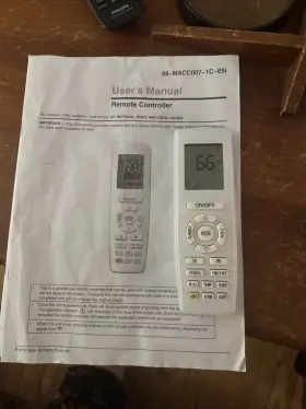 88-macc007-1c-en Trane Amerstar Mini Split Remote