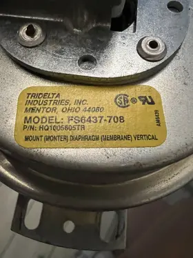 Hq1005605tr Tridel Ta Fs6437-708 Furnace Vacuum Air Pressure Switch Part # / Tridelta