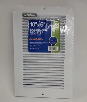 Truaire 803492201036 Smoothglide 10 Inch X 6 Maximum Airflow White Aluminum Baseboard Register