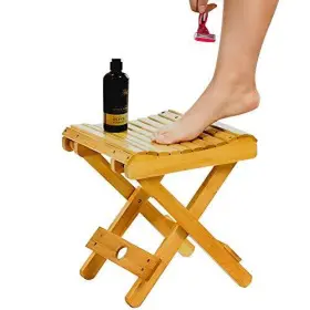 Urforestic 761560605837 Natural Bamboo Folding Stool For Shaving Shower Foot Rest 12 Inch Fully