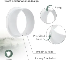 Vent Systems 744759462886 6 Inch Air Duct Connector Flange Straight Ventilation Pipe P #3