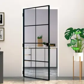 153665 Vidaxl Interior Door For Bathroom Bedroom Black Tempered Glass And Aluminum Slim