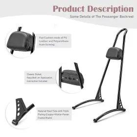 Weisen 619660205764 24 Tall Sissy Bar Detachable Passenger Backrest Compatible With 2006-2017 Ha #3