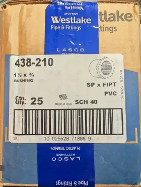 438-210 Westlake Pipe & Fittings 1 1/2 Inch X3/4 Bushing Sp X Fipt Sch 40 Pvc Qty 25