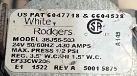 Ef33cw206 White-rodgers 36j56-503 Furnace Gas Valve Liquid Propane Converted Ra #2