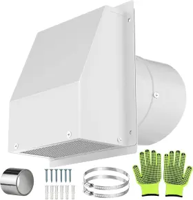 Yftlt T07-10in 10 Inch Hooded Wall Vent Cover With Damper - Galvanized Steel Exterior Dryer Ven