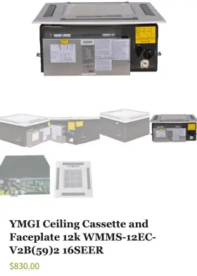 Wmms-12ec-v2b Ymgi Ceiling Cassette And Faceplate 12k 59 2 16seer