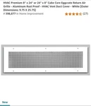 Hvac Premium 8 X 24 Cube Core Eggcrate White Return Air Grille New. Fixed Price $39.95.